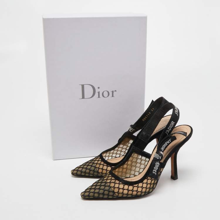 مملوكة مسبقًا Dior Black Mesh and Suede J'Adior Slingback Pumps Size 37