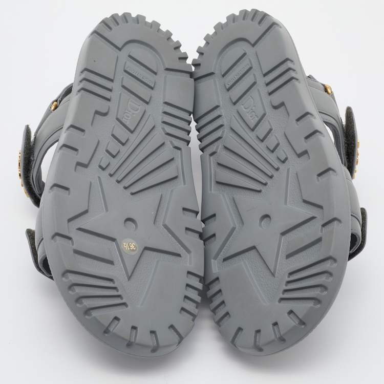 Pre Owned Dior Grey Leather DiorAct Flat Sandals Size 36.5