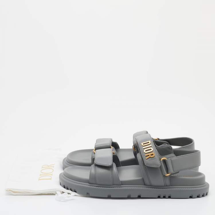 Pre Owned Dior Grey Leather DiorAct Flat Sandals Size 36.5