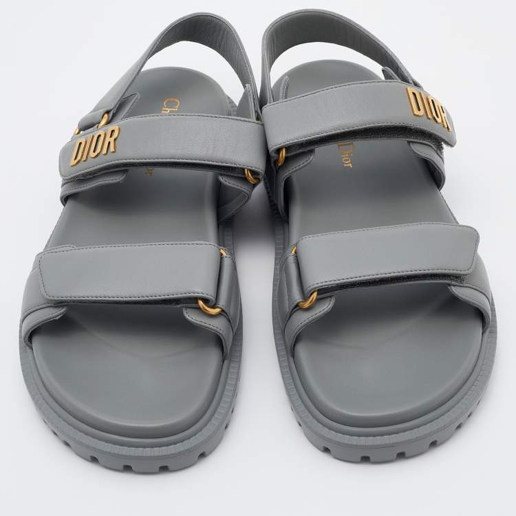Pre Owned Dior Grey Leather DiorAct Flat Sandals Size 36.5