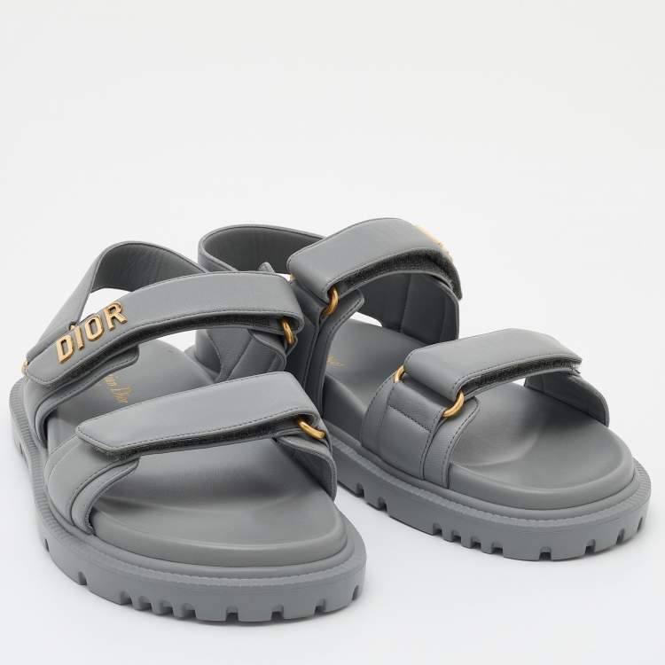 Pre Owned Dior Grey Leather DiorAct Flat Sandals Size 36.5
