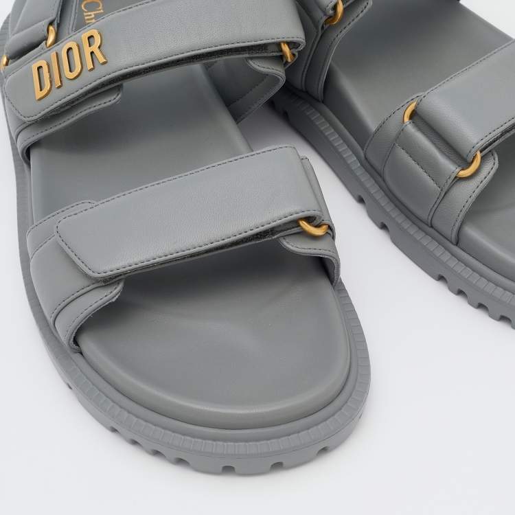 Pre Owned Dior Grey Leather DiorAct Flat Sandals Size 36.5