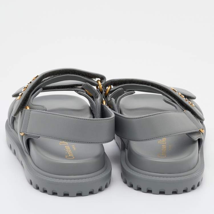 Pre Owned Dior Grey Leather DiorAct Flat Sandals Size 36.5