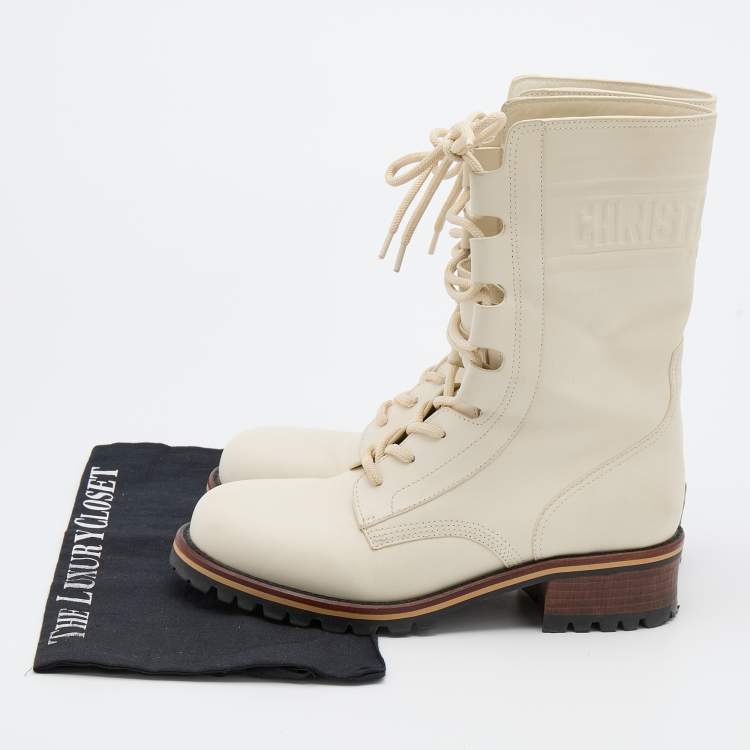 Pre Owned Dior Light Cream Leather Quest Tall Boots Size 39