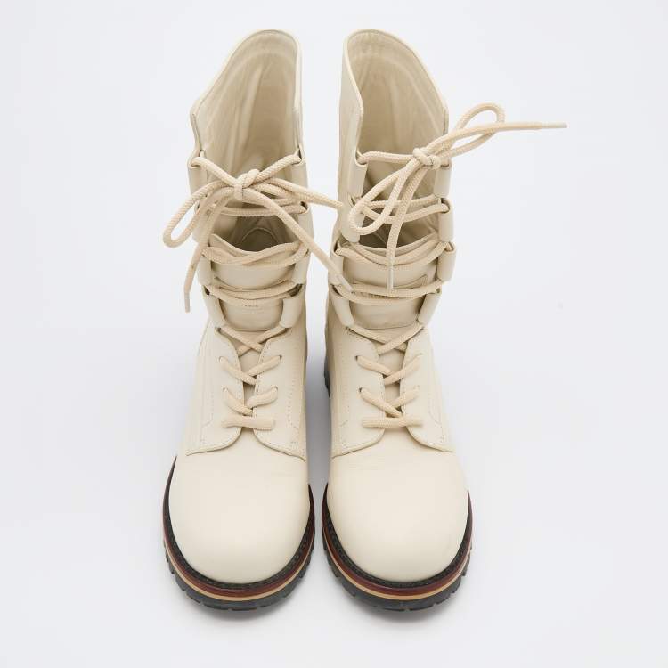 Pre Owned Dior Light Cream Leather Quest Tall Boots Size 39