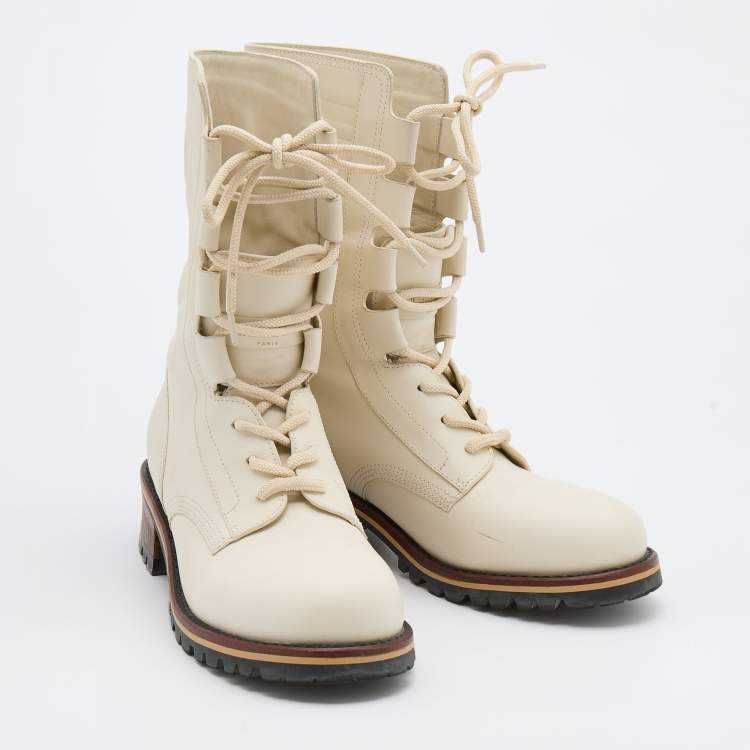 Pre Owned Dior Light Cream Leather Quest Tall Boots Size 39
