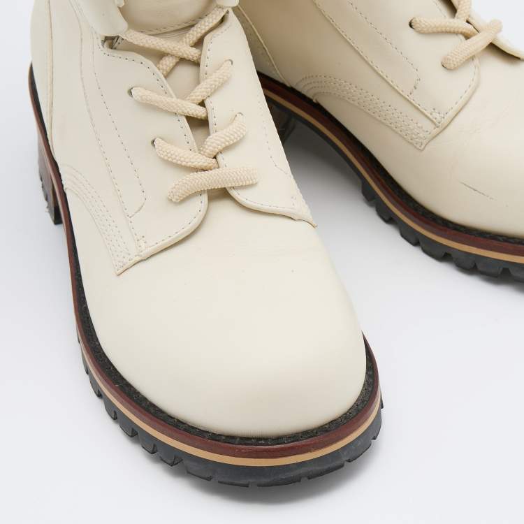 Pre Owned Dior Light Cream Leather Quest Tall Boots Size 39