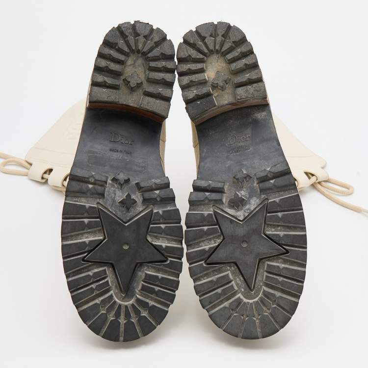 Pre Owned Dior Light Cream Leather Quest Tall Boots Size 39