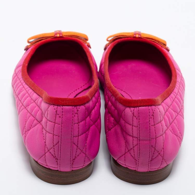 Pre Owned Dior Pink Quilted Cannage Leather My Dior Ballet Flats Size 38