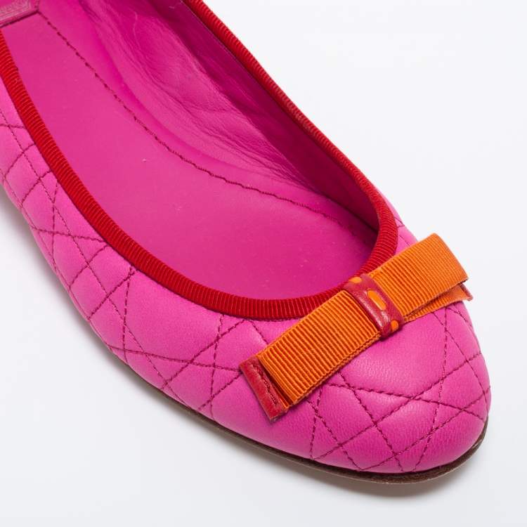 Pre Owned Dior Pink Quilted Cannage Leather My Dior Ballet Flats Size 38