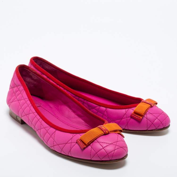 Pre Owned Dior Pink Quilted Cannage Leather My Dior Ballet Flats Size 38