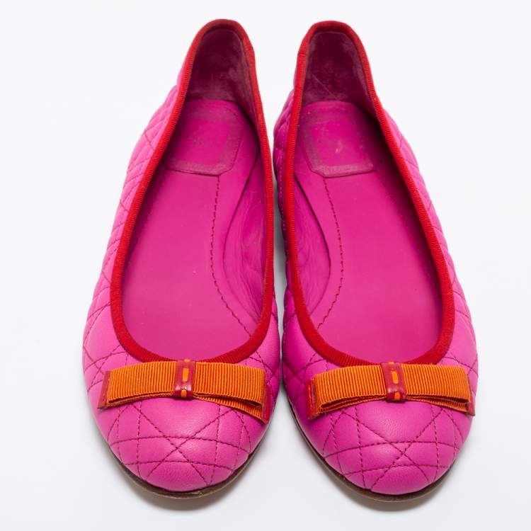 Pre Owned Dior Pink Quilted Cannage Leather My Dior Ballet Flats Size 38