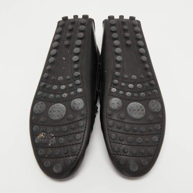 Pre Owned Dior Black Leather Embellished Slip On Loafers Size 40.5