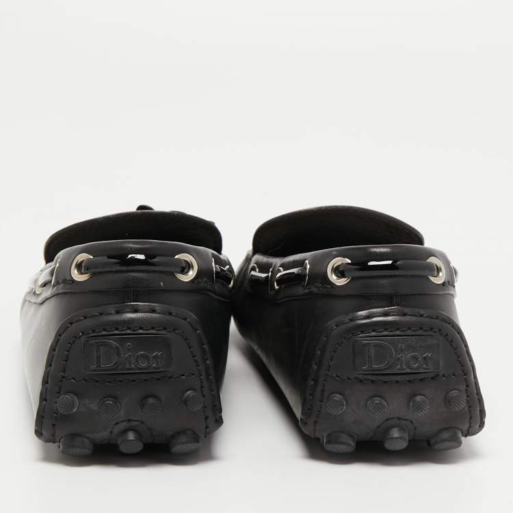 Pre Owned Dior Black Leather Embellished Slip On Loafers Size 40.5