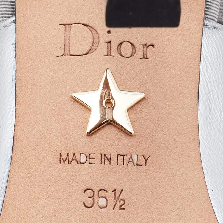 Pre Owned Dior Metallic Silver Leather J'Adior Slingback Pumps Size 36.5