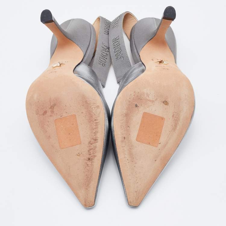 Pre Owned Dior Metallic Silver Leather J'Adior Slingback Pumps Size 36.5