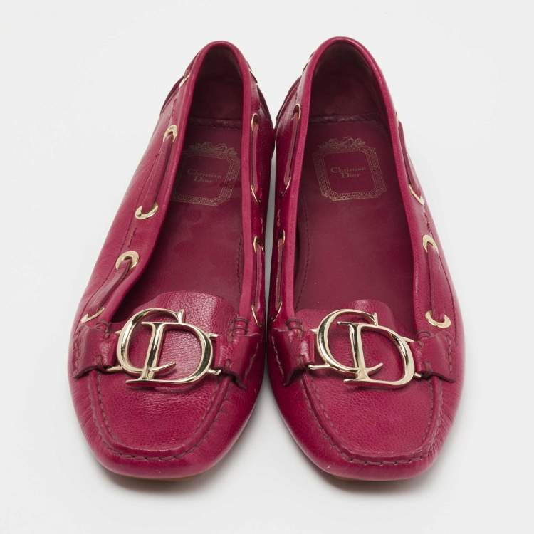 Pre Owned Dior Magenta Leather CD Logo Loafers Size 38