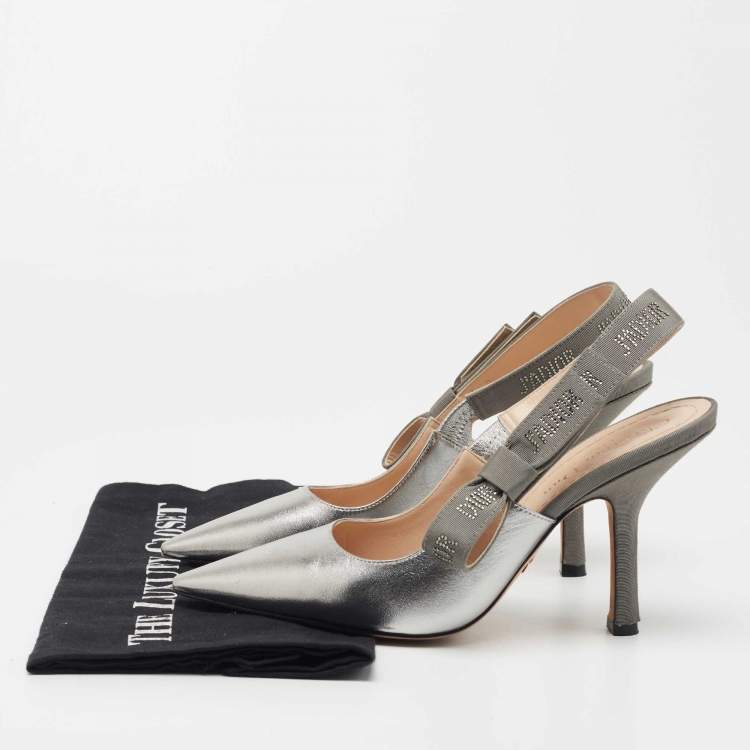 Pre Owned Dior Metallic Silver Leather J'adior Pumps Size 36.5