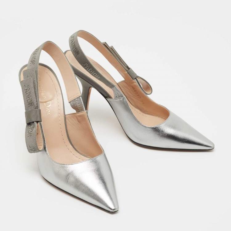 Pre Owned Dior Metallic Silver Leather J'adior Pumps Size 36.5