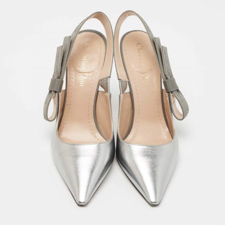 Pre Owned Dior Metallic Silver Leather J'adior Pumps Size 36.5