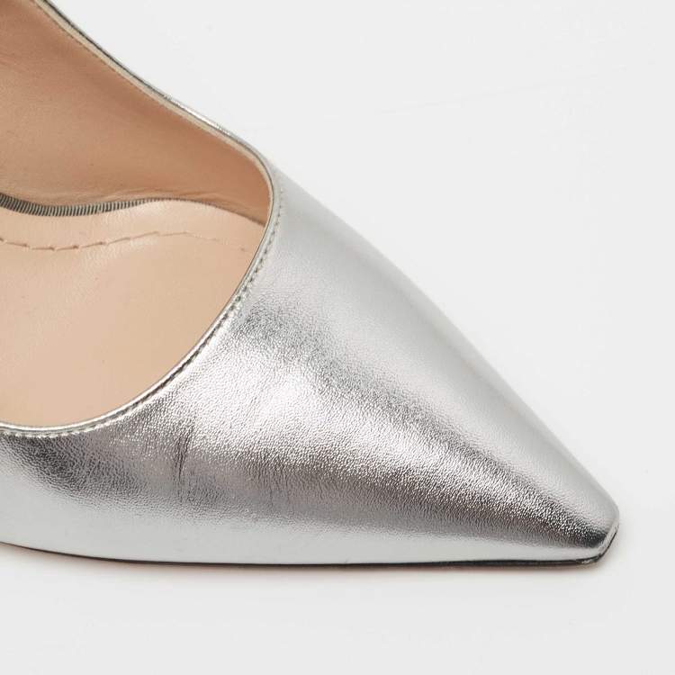 Pre Owned Dior Metallic Silver Leather J'adior Pumps Size 36.5