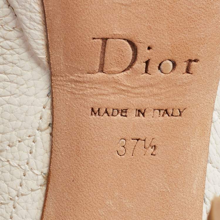 Pre Owned Dior Off White Cannage Leather Bee Detail Peep Toe Platform Pumps Size 37.5