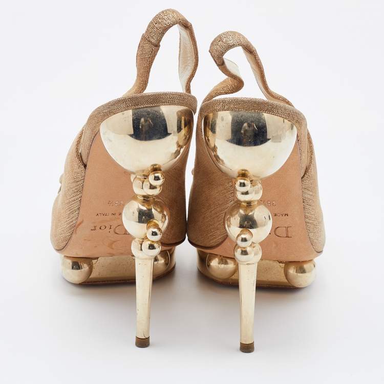 Pre Owned Dior Metallic Gold Suede Platform Slingback Pumps Size 38.5