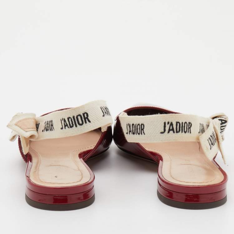 Pre Owned Dior Red Patent Leather J'Adior Slingback Flats Size 37