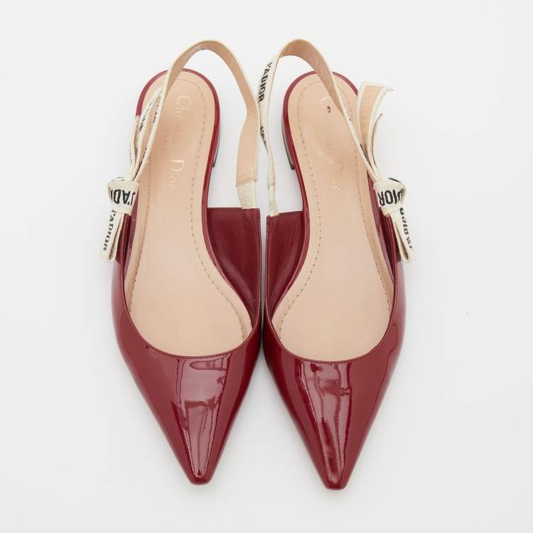 Pre Owned Dior Red Patent Leather J'Adior Slingback Flats Size 37