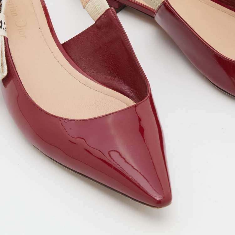 Pre Owned Dior Red Patent Leather J'Adior Slingback Flats Size 37