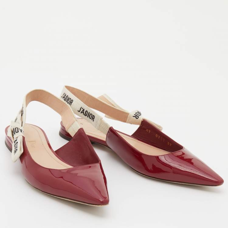 Pre Owned Dior Red Patent Leather J'Adior Slingback Flats Size 37