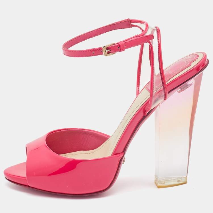 Dior Bright Pink Patent Leather and PVC Ankle Strap Sandals Size 35 Dior