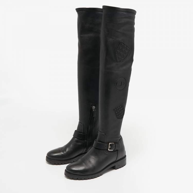 Pre Owned Dior Black Leather Over The Knee Boots Size 38