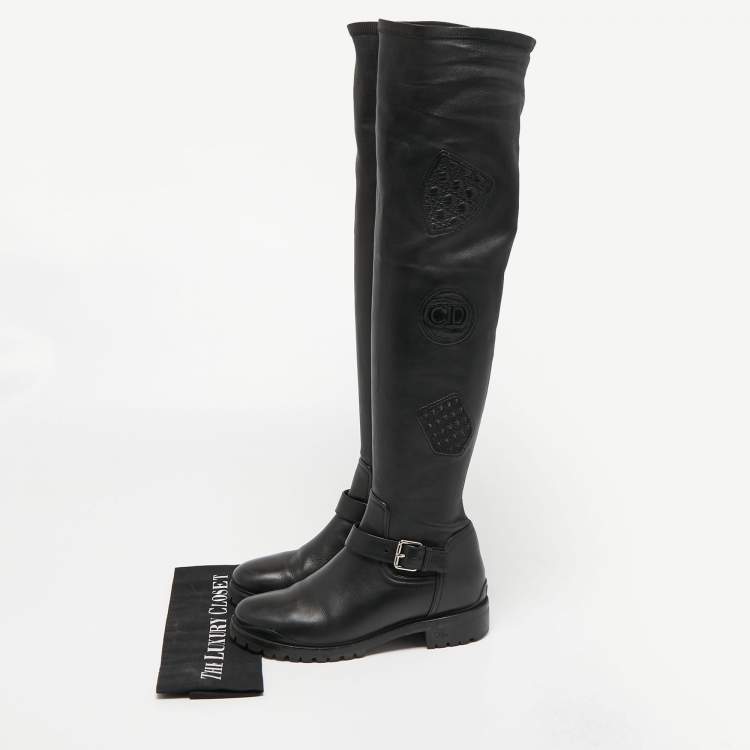 Pre Owned Dior Black Leather Over The Knee Boots Size 38