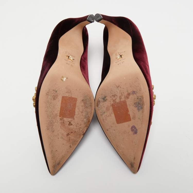 Pre Owned Dior Burgundy Velvet Crystal Embellishments Pumps Size 41 