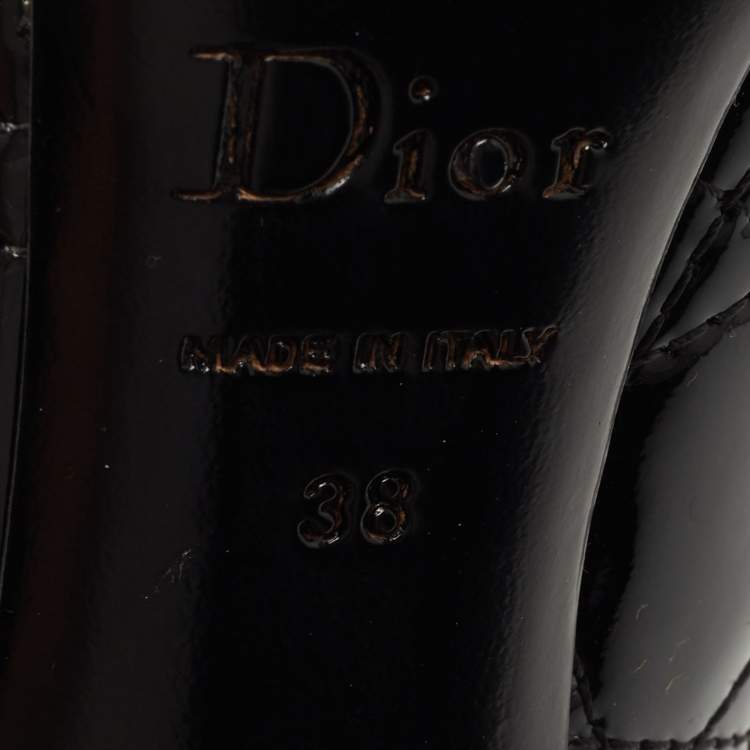 Pre Owned Christian Dior Black Patent Cannage Leather Bow Peep Toe Pumps Size 38