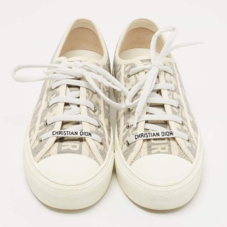 Pre Owned Dior Off White/Grey Oblique Canvas Walk'n'Dior Sneakers Size 40