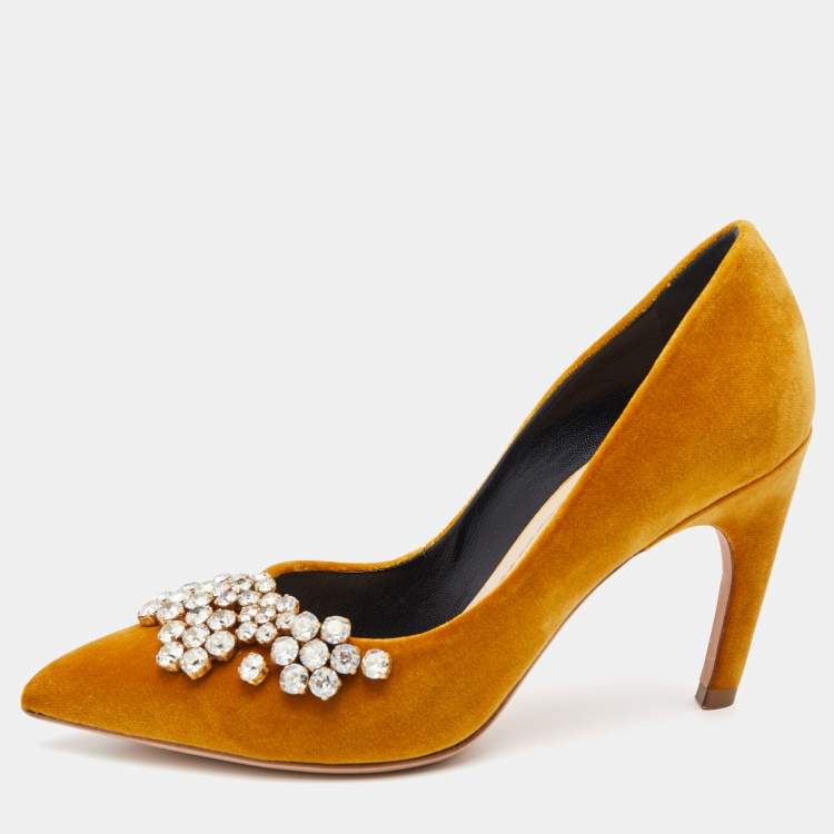 Velvet Mustard Slingback Heels ASOS DESIGN Wide Fit Scarlett Bow