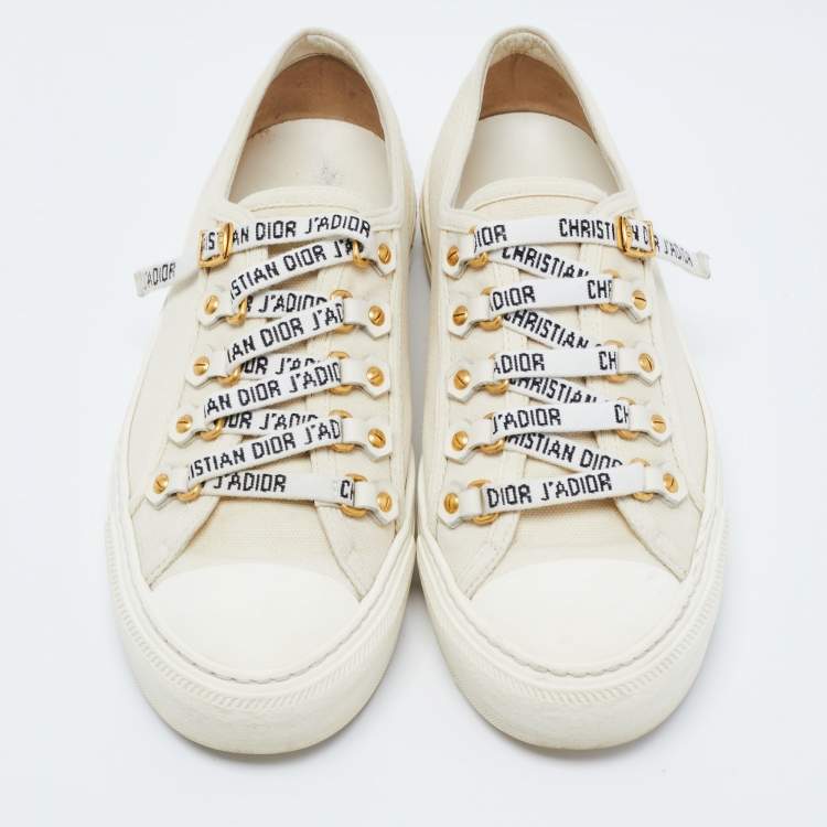 مملوكة مسبقًا Dior White Canvas Walk'n'Dior Low Top Sneakers Size 36.5