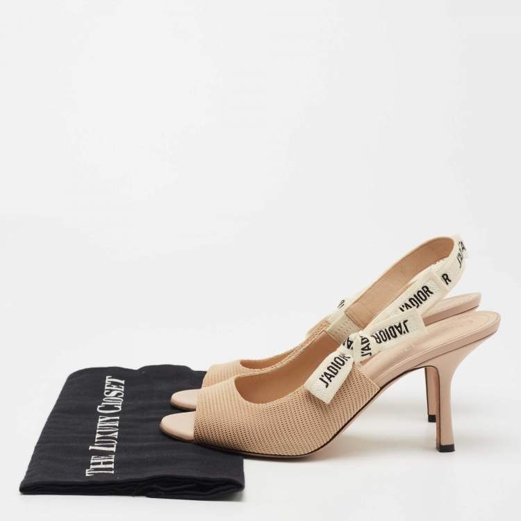 Pre Owned Dior Beige Fabric Jadior Peep Toe Slingback Pumps Size 40