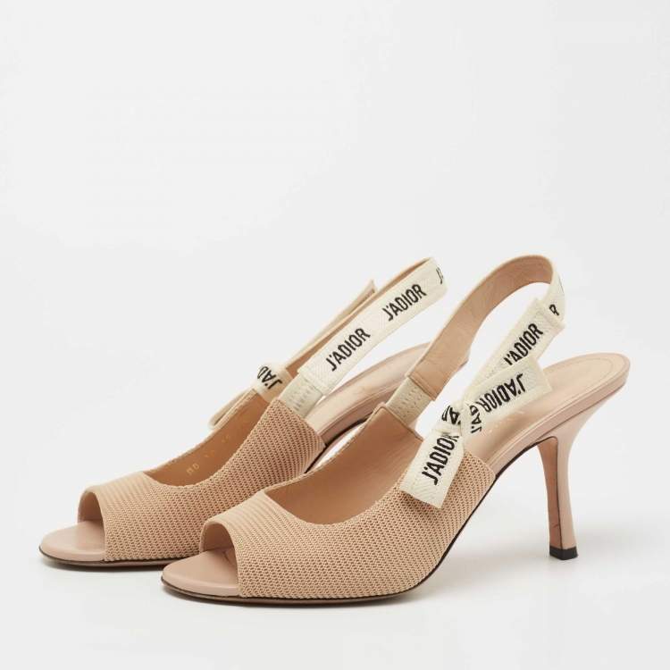 Pre Owned Dior Beige Fabric Jadior Peep Toe Slingback Pumps Size 40