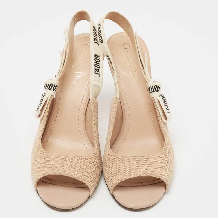 Pre Owned Dior Beige Fabric Jadior Peep Toe Slingback Pumps Size 40