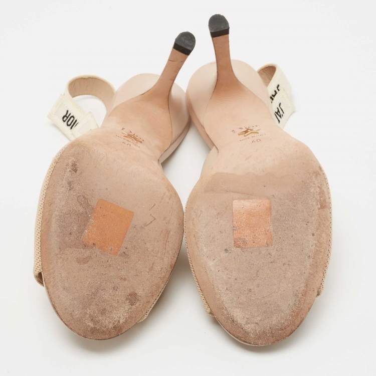 Pre Owned Dior Beige Fabric Jadior Peep Toe Slingback Pumps Size 40
