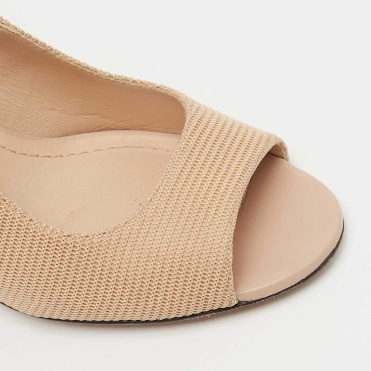 Pre Owned Dior Beige Fabric Jadior Peep Toe Slingback Pumps Size 40