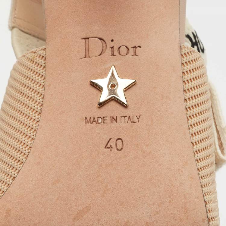 Pre Owned Dior Beige Fabric Jadior Peep Toe Slingback Pumps Size 40