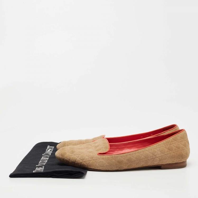 Pre Owned Dior Beige Cannage Suede Smoking Slippers Size 40