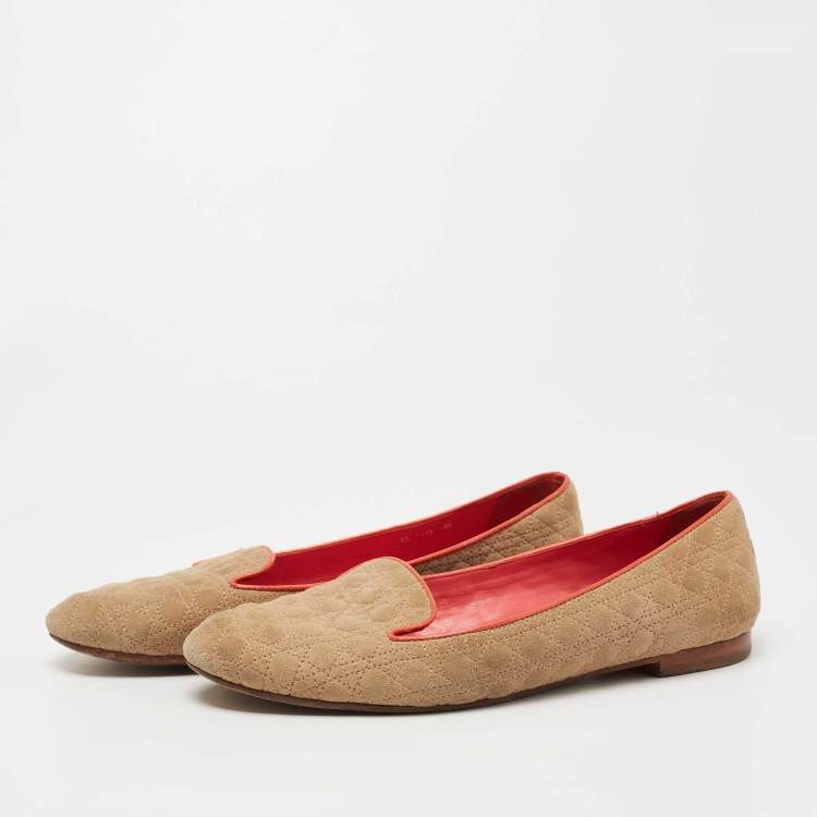 Pre Owned Dior Beige Cannage Suede Smoking Slippers Size 40