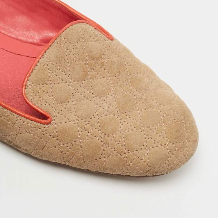 Pre Owned Dior Beige Cannage Suede Smoking Slippers Size 40