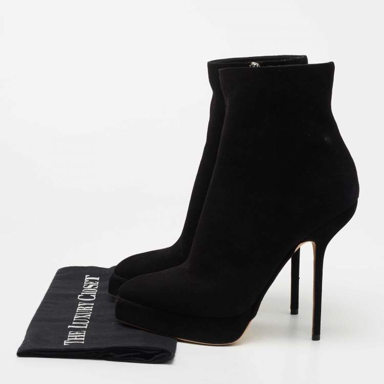Pre Owned Dior Black Suede Square Platform Ankle Booties Size 40