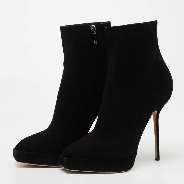 Pre Owned Dior Black Suede Square Platform Ankle Booties Size 40